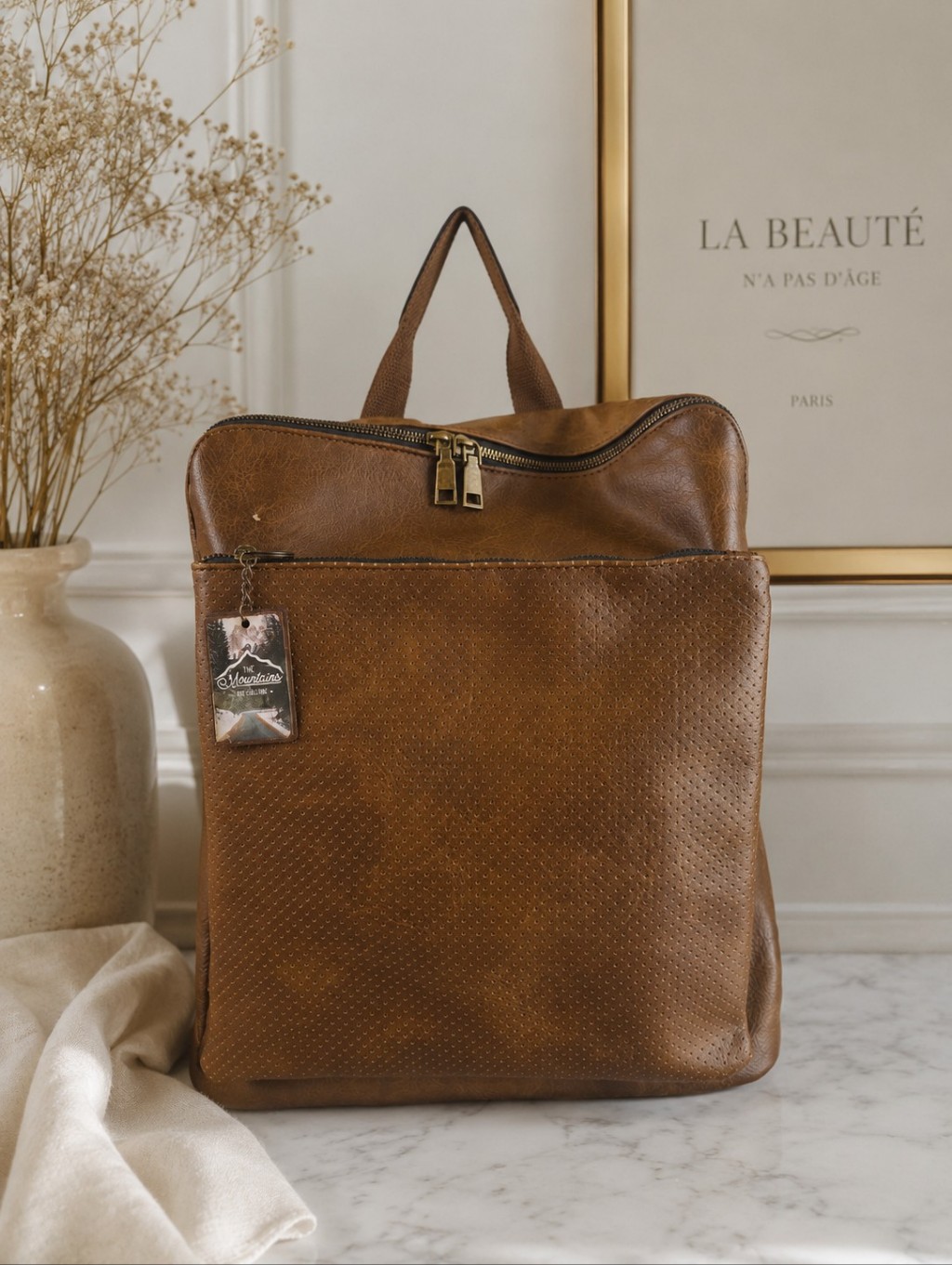 Brown Faux Leather Backpack | Chic Everyday Travel Bag